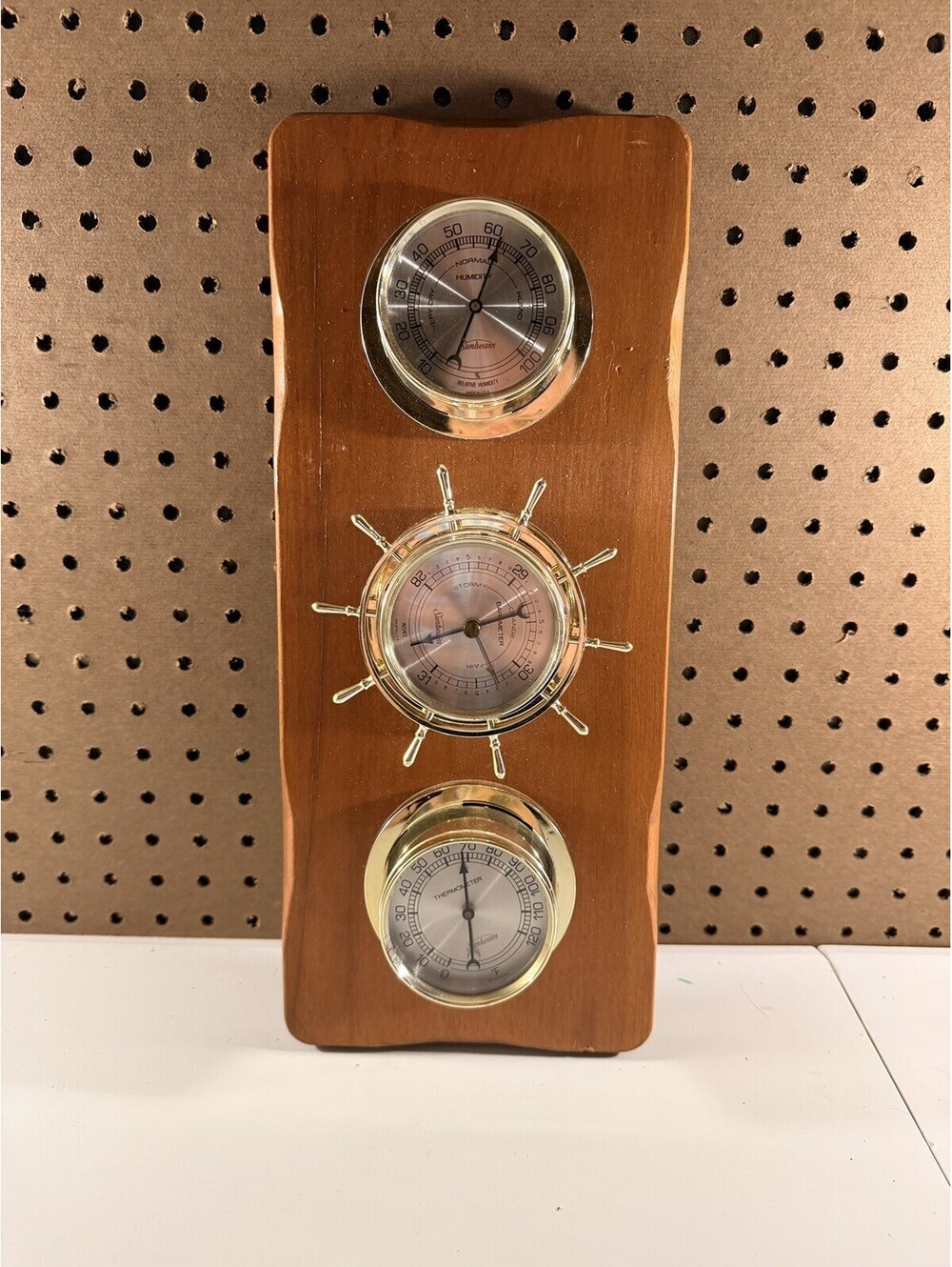 Vintage Sunbeam Weather Station, Thermometer, Barometer, Humidity Gauge - NICE!